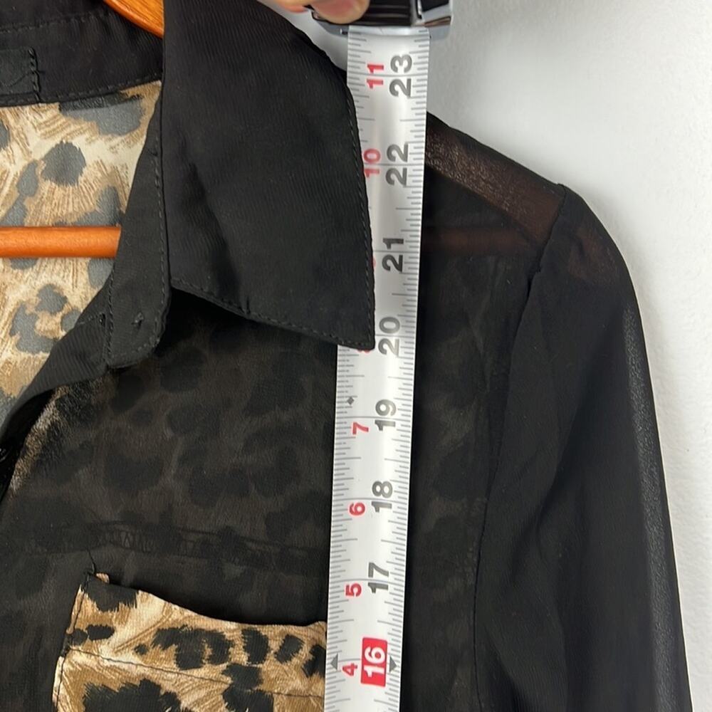 Edge small leopard print sheer button down front pocket blouse - Picture 7 of 8